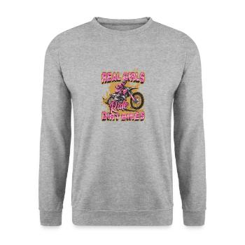 Les vraies filles conduisent des motos hors route, motocross féminin - Sweat-shirt Unisexe - gris chiné - Devant - Alina (178cm) & Michal (187cm)