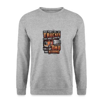 Trucker, Husband, Truck Driver, Dad - Unisex Pullover - Weißgrau meliert - Vorne - Alina (178cm) & Michal (187cm)