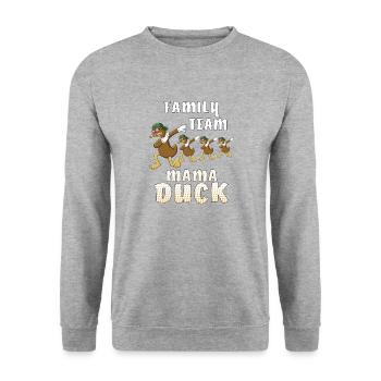 FAMILY TEAM MAMA DUCK - Unisex Pullover - Weißgrau meliert - Vorne - Alina (178cm) & Michal (187cm)