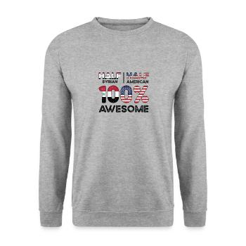 Geboren Syrer Syrien Amerikaner USA - Unisex Pullover - Weißgrau meliert - Vorne - Alina (178cm) & Michal (187cm)