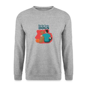 Un garçon entraîne des chiens en disant - Sweat-shirt Unisexe - gris chiné - Devant - Alina (178cm) & Michal (187cm)