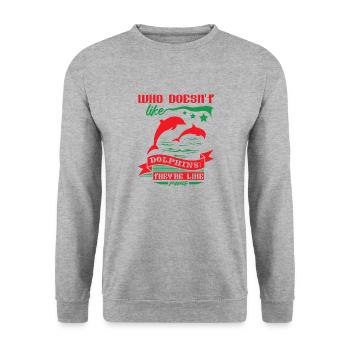 WHO DOES NOT LIK DOLPHINS - Unisex Sweatshirt - salt & pepper - Front - Alina (178cm) & Michal (187cm)