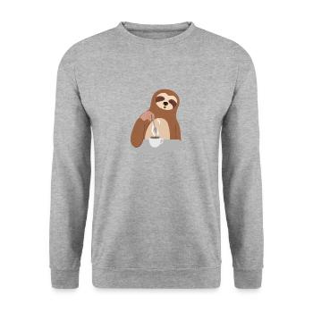 Cute Sloth Falls Asleep Coffee Lazy Monday Morning - Unisex Sweatshirt - salt & pepper - Front - Alina (178cm) & Michal (187cm)