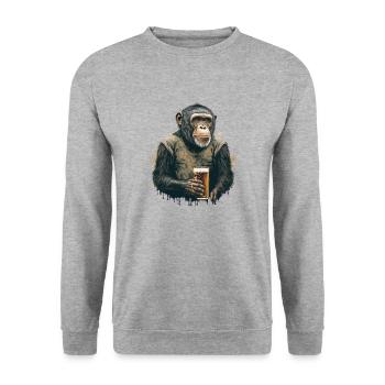 Chimpanzee Beer Cool Illustration - Unisex Sweatshirt - salt & pepper - Front - Alina (178cm) & Michal (187cm)