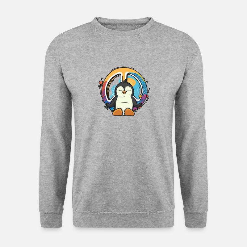 Hippie Pinguin Friedenszeichen Yoga Vogel Hippies Tier - Unisex Pullover - Weißgrau meliert