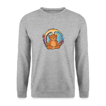 Hippie Bär Friedenszeichen Yoga Cool Bären Lustig - Unisex Pullover - Weißgrau meliert - Vorne - Alina (178cm) & Michal (187cm)