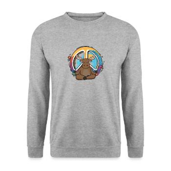 Hippie Deer Peace Sign Yoga Reindeer Hippies Pun - Unisex Sweatshirt - salt & pepper - Front - Alina (178cm) & Michal (187cm)