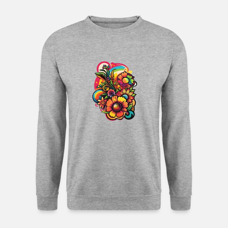 flowerpower Blumen Design - Unisex Pullover - Weißgrau meliert
