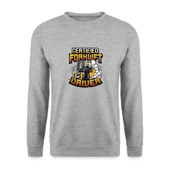 Zertifizierter Gabelstaplerfahrer - Unisex Pullover - Weißgrau meliert - Vorne - Alina (178cm) & Michal (187cm)
