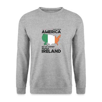 Geboren in Irland Irland Amerikanisch USA - Unisex Pullover - Weißgrau meliert - Vorne - Alina (178cm) & Michal (187cm)