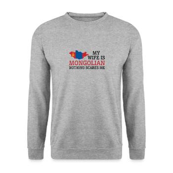 Nichts macht mir Angst Mongolische Frau Mongolei - Unisex Pullover - Weißgrau meliert - Vorne - Alina (178cm) & Michal (187cm)
