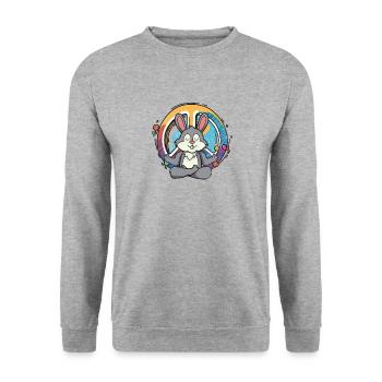 Hippie Hase Friedenszeichen Yoga Cool Hase Lustig - Unisex Pullover - Weißgrau meliert - Vorne - Alina (178cm) & Michal (187cm)