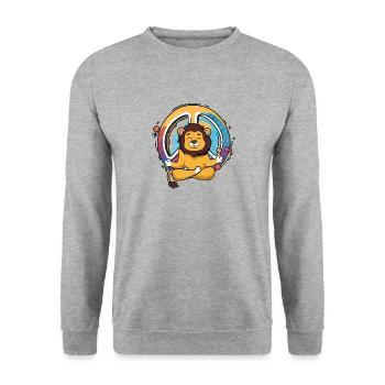 Hippie Löwe Friedenszeichen Yoga Cooler Löwe Lustiger Hippie - Unisex Pullover - Weißgrau meliert - Vorne - Alina (178cm) & Michal (187cm)