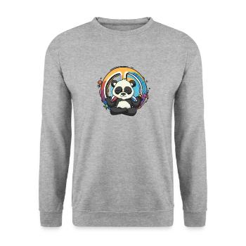 Hippie Panda Peace Sign Yoga Bear Hippies Pun - Unisex Sweatshirt - salt & pepper - Front - Alina (178cm) & Michal (187cm)