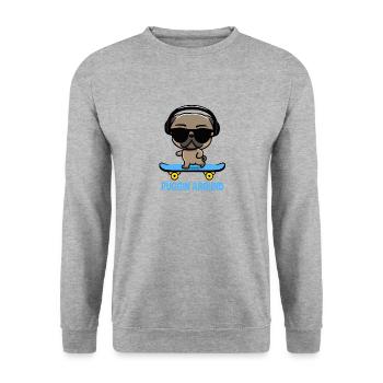 Funny pug on skateboard with headphones - Unisex Sweatshirt - salt & pepper - Front - Alina (178cm) & Michal (187cm)