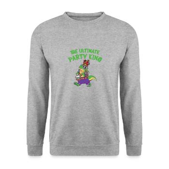 Mardi Gras Carnival T-rex Dinosaur Party King - Unisex Sweatshirt - salt & pepper - Front - Alina (178cm) & Michal (187cm)