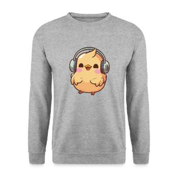 Kawaii Cute Happy Colorful Chicken avec des écouteurs - Sweat-shirt Unisexe - gris chiné - Devant - Alina (178cm) & Michal (187cm)