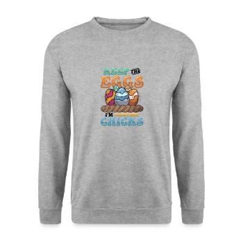 Keep The Eggs I'm Hunting Chicks Funny Adult - Unisex Sweatshirt - salt & pepper - Front - Alina (178cm) & Michal (187cm)