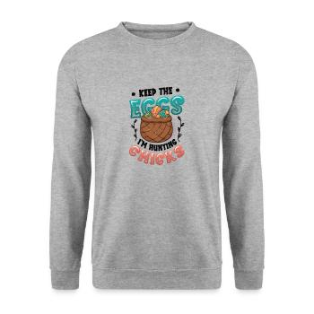Keep The Eggs I'm Hunting Chicks Funny Adult - Unisex Sweatshirt - salt & pepper - Front - Alina (178cm) & Michal (187cm)