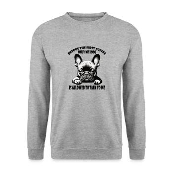 French Bulldog Dog Owner Coffee Dog - Unisex Sweatshirt - salt & pepper - Front - Alina (178cm) & Michal (187cm)