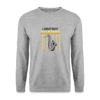 Ich Zerstöre Die Stille, Lustiges Saxophon - Unisex Pullover - Weißgrau meliert - Vorne - Alina (178cm) & Michal (187cm)