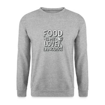 Essen Ist Meine Liebessprache - Unisex Pullover - Weißgrau meliert - Vorne - Alina (178cm) & Michal (187cm)