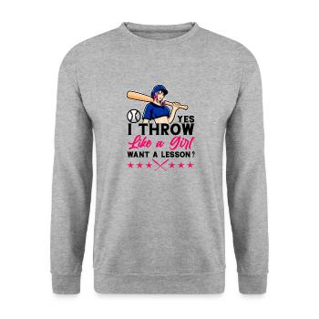 Baseball Spieler Baseball Spielerin Baseball Team - Unisex Pullover - Weißgrau meliert - Vorne - Alina (178cm) & Michal (187cm)