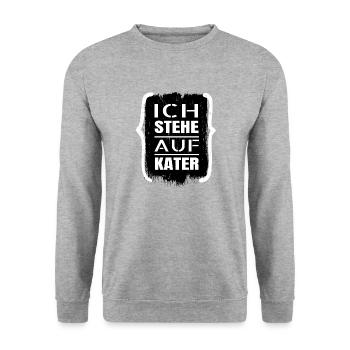humor streunerkatze statement hauskatze tier - Unisex Pullover - Weißgrau meliert - Vorne - Alina (178cm) & Michal (187cm)