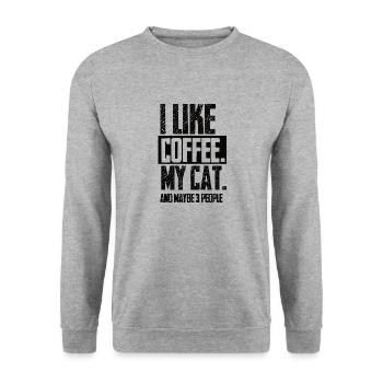 Cat Coffee Kitten Café Cat Coffee Domestic Cat - Unisex Sweatshirt - salt & pepper - Front - Alina (178cm) & Michal (187cm)