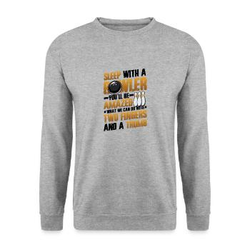 Schlaf Mit Einem Kegler - Lustiges Bowling - Unisex Pullover - Weißgrau meliert - Vorne - Alina (178cm) & Michal (187cm)