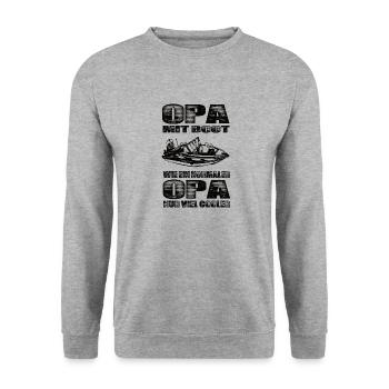 Opa Mit Boot Wie Ein Normaler Opa Nur Cooler - Unisex Pullover - Weißgrau meliert - Vorne - Alina (178cm) & Michal (187cm)