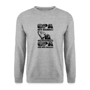 Opa Mit Bagger Wie Ein Normaler Opa Nur Cooler - Unisex Pullover - Weißgrau meliert - Vorne - Alina (178cm) & Michal (187cm)