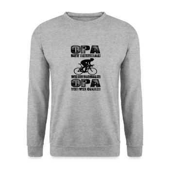 Opa Mit Rennrad Wie Ein Normaler Opa Nur Cooler - Unisex Pullover - Weißgrau meliert - Vorne - Alina (178cm) & Michal (187cm)