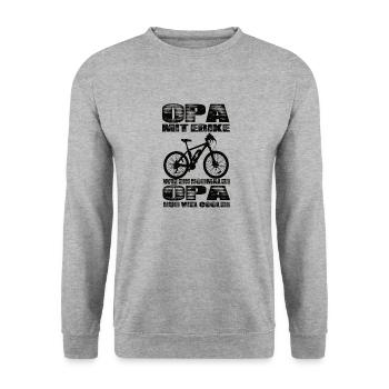 Opa Mit Ebike Wie Ein Normaler Opa Nur Cooler - Unisex Pullover - Weißgrau meliert - Vorne - Alina (178cm) & Michal (187cm)