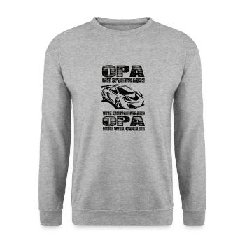 Opa Mit Sportwagen Wie Ein Normaler Opa Nur Cooler - Unisex Pullover - Weißgrau meliert - Vorne - Alina (178cm) & Michal (187cm)