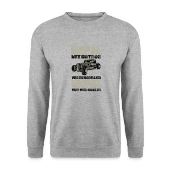 Opa Mit Hotrod Wie Ein Normaler Opa Nur Cooler - Unisex Pullover - Weißgrau meliert - Vorne - Alina (178cm) & Michal (187cm)
