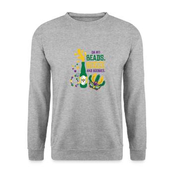 Mardi Gras Karneval Maske Bier Perlen Tölpel - Unisex Pullover - Weißgrau meliert - Vorne - Alina (178cm) & Michal (187cm)