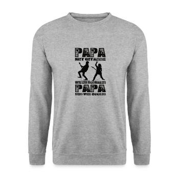 Papa Mit Gitarre Wie Ein Normaler Papa nur Cooler - Unisex Pullover - Weißgrau meliert - Vorne - Alina (178cm) & Michal (187cm)