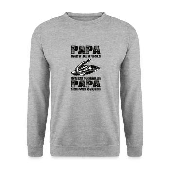 Papa Mit Jetski Wie Ein Normaler Papa Nur Cooler - Unisex Pullover - Weißgrau meliert - Vorne - Alina (178cm) & Michal (187cm)