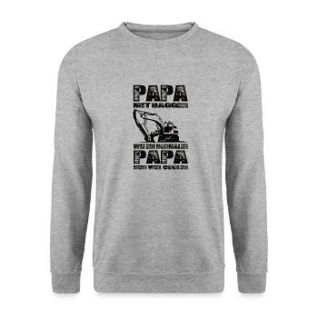 Papa Mit Bagger Wie Ein Normaler Papa Nur Cooler - Unisex Pullover - Weißgrau meliert - Vorne - Alina (178cm) & Michal (187cm)