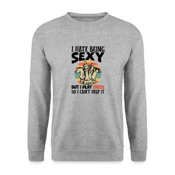 Schach Figuren Schachbrett Schachspieler Schach - Unisex Pullover - Weißgrau meliert - Vorne - Alina (178cm) & Michal (187cm)
