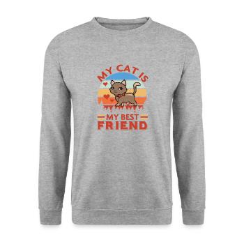 Meine Katze ist meine beste Freundin - Unisex Pullover - Weißgrau meliert - Vorne - Alina (178cm) & Michal (187cm)