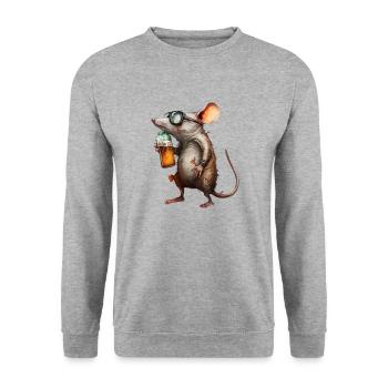 Lustige Bier Maus mit Brille - Unisex Pullover - Weißgrau meliert - Vorne - Alina (178cm) & Michal (187cm)