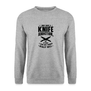 Messersammler Messer Sammeln - Unisex Pullover - Weißgrau meliert - Vorne - Alina (178cm) & Michal (187cm)
