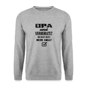 Opa Und Verheiratet Mir Macht Nix Mehr Angst - Unisex Pullover - Weißgrau meliert - Vorne - Alina (178cm) & Michal (187cm)