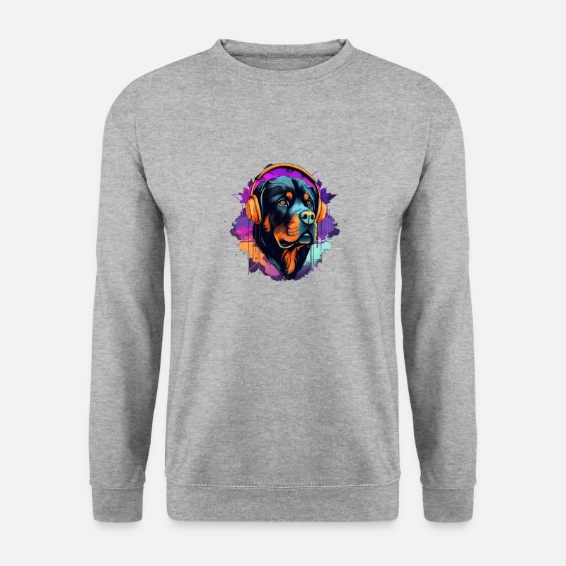 Rottweiler im Synth Wave Style - Unisex Pullover - Weißgrau meliert