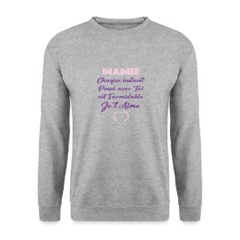 Mamie je t'aime - Sweat-shirt Unisexe - gris chiné - Devant - Alina (178cm) & Michal (187cm)