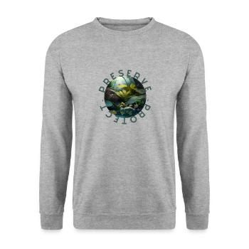 Preserve Protect Nature Naturbewusstsein bewahren - Unisex Pullover - Weißgrau meliert - Vorne - Alina (178cm) & Michal (187cm)