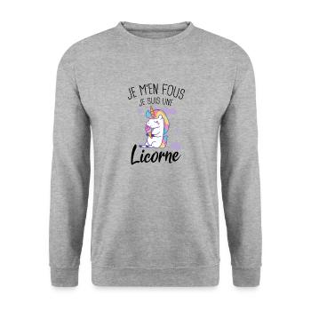 Humour Je M'en Fous Je Suis Une Licorne - Sweat-shirt Unisexe - gris chiné - Devant - Alina (178cm) & Michal (187cm)