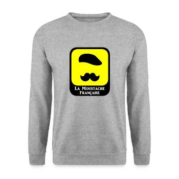 La Moustache Française - Logo jaune et noir - Sweat-shirt Unisexe - gris chiné - Devant - Alina (178cm) & Michal (187cm)